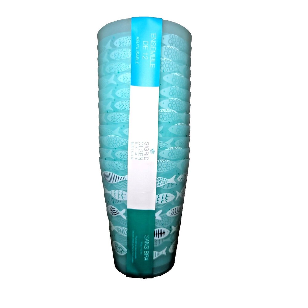 Sigrid Olsen Nautical School Of Fish 16oz Plastic Tumblers 12-pc BPA Free NEW